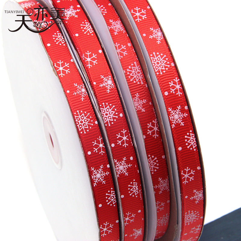 Tianyi Mei suministro 1cm cinta de copo de nieve cinta de embalaje de regalo de Navidad rojo brillante cinta de hilo de cinta de Navidad