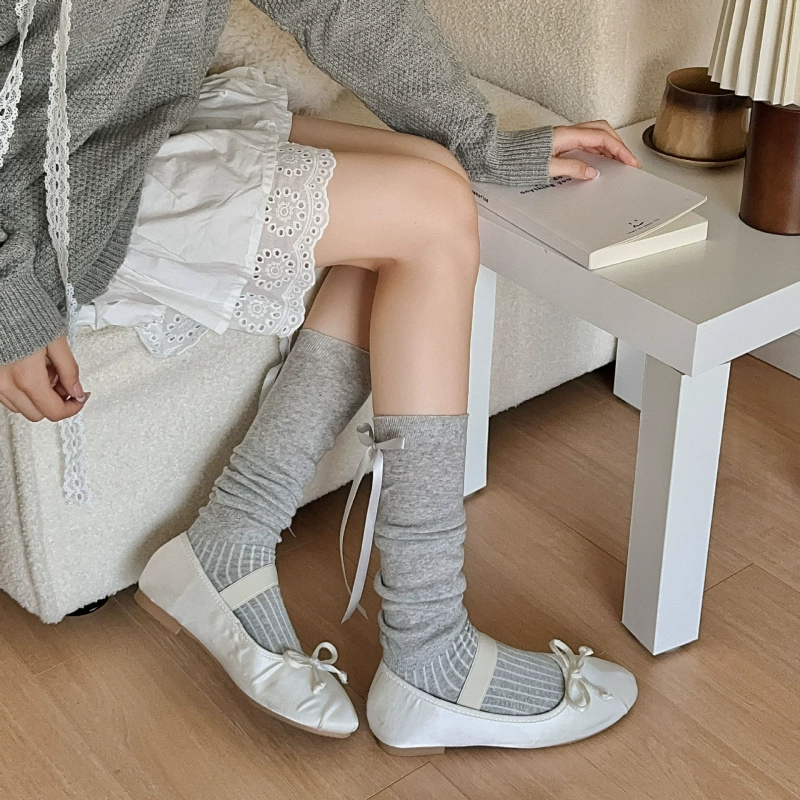 Осень японские knee стопы с бантом, средняя длина