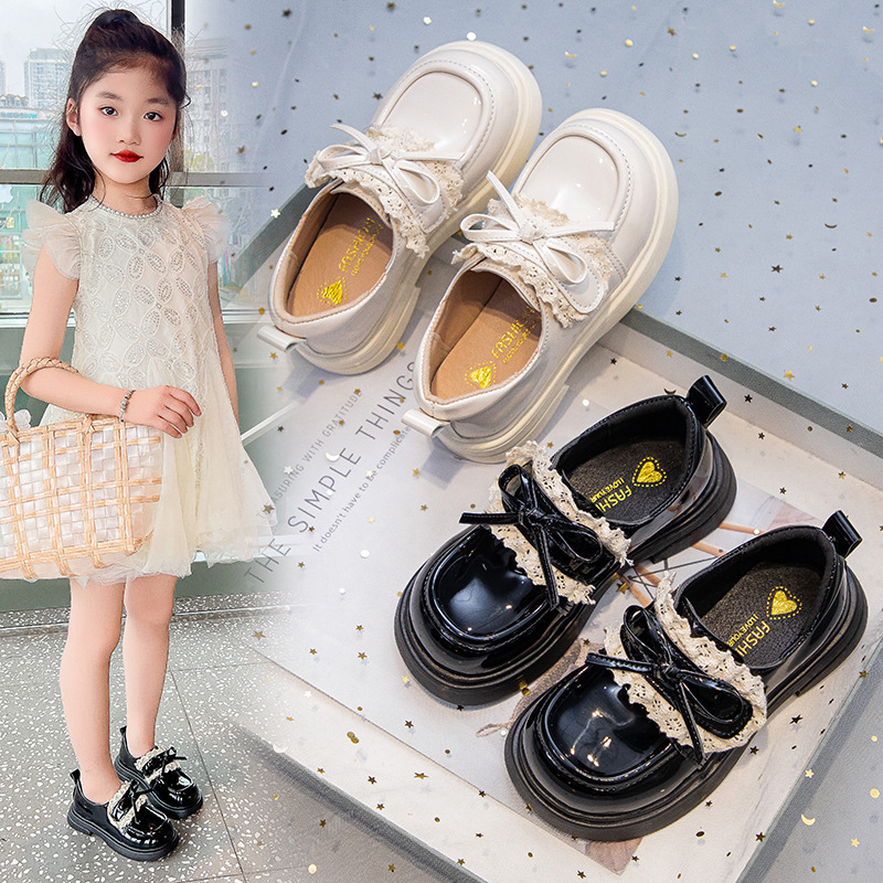 Girls' Princess Shoes 2025 Spring and Autumn New Children's Leather Versatile Loafers for Older Children with Bowknot Soft Sole Leather Shoes