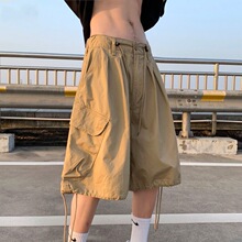 卡其色短裤男夏季直筒工装裤子阔腿宽松六分裤