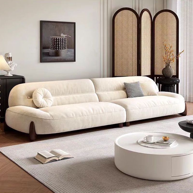 French-Style Light Luxury Modern Minimalist Cloud-Like Velvet Sofa for Large and Small Living Rooms, Cream-Colored Straight-Line Trendy Fabric Sofa