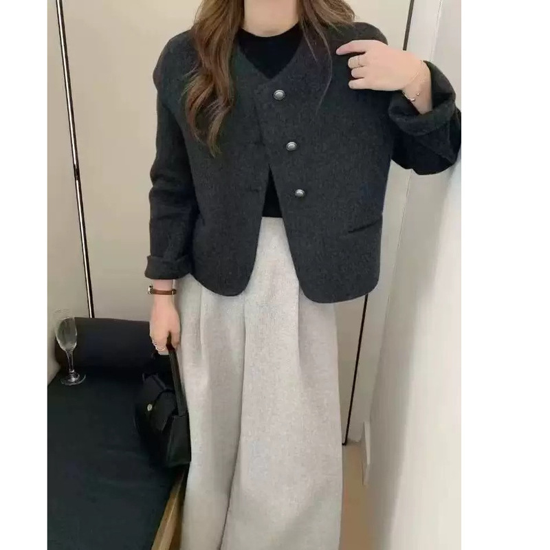 今年流行女装2025新款羊绒大衣女春季短款圆领小香风羊毛呢外套|undefined