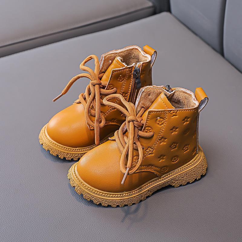 Kids' Winter Ankle Boots - Warm Faux Leather Martin Boots For Boys & Girls, Non-Slip & Cozy For Cold Weather (Yellow/Black/Pink, Sizes 21-30)_voghion.com