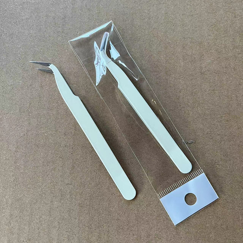 Pinzas para pestañas de acero inoxidable, punta curva, rosa
