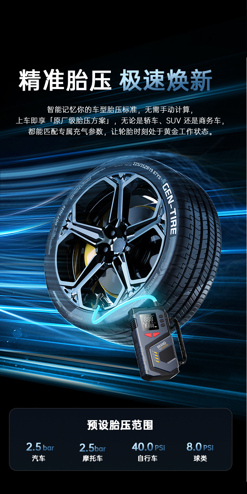 Wireless Car Air Pump, Air Pump, Emergency Starting Power Supply, All-In-One Machine, Ignition and Power Bank, Tire Pressure Monitoring