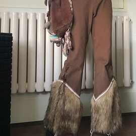 设计感高腰加绒休闲裤大码秋季新款阔脚裤拼接毛绒直筒显瘦长裤女