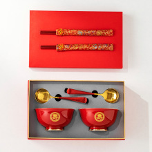 寿碗大寿寿宴伴手礼老人长寿面碗送爷爷碗生日礼物红色碗筷勺套装