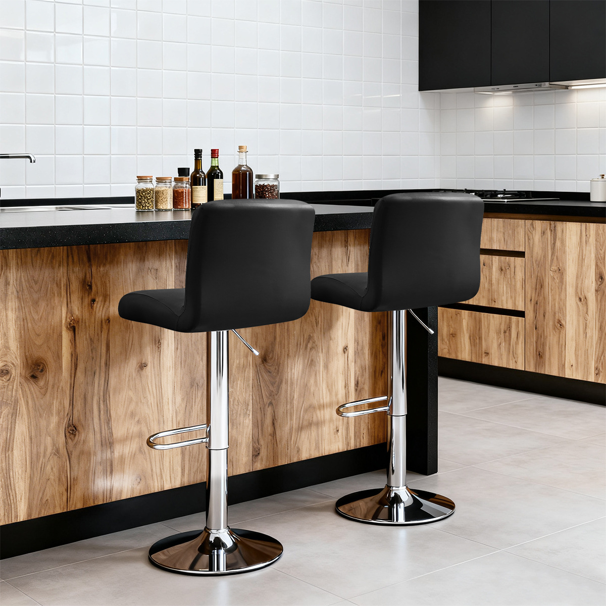 Funda elástica de PU de color sólido para silla de respaldo bajo, impermeable, antiarañazos para gatos, funda para taburete de bar, funda para taburete alto de cocina, funda para silla giratoria