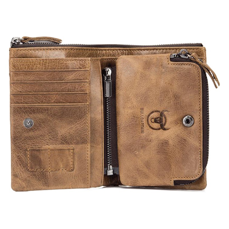 El capitán Niu de cuero de la vendimia de los hombres billetera primera capa de piel de vaca multi-tarjeta de posición de división cartera monedero titular de la tarjeta