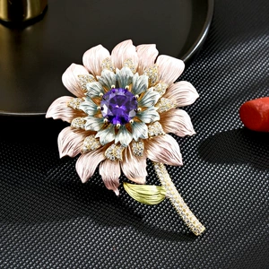 French elegant light luxury style high-end enamel flower zircon corsage spring all-match pin coat accessories