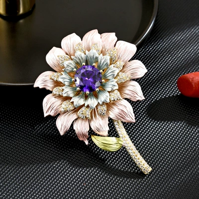 French elegant light luxury style high-end enamel flower zircon corsage spring all-match pin coat accessories