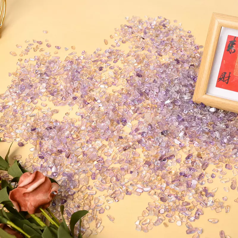 天然水晶紫黄晶碎石2-4mmDIY手工制作粘贴画彩砂沙画装饰花瓶彩色