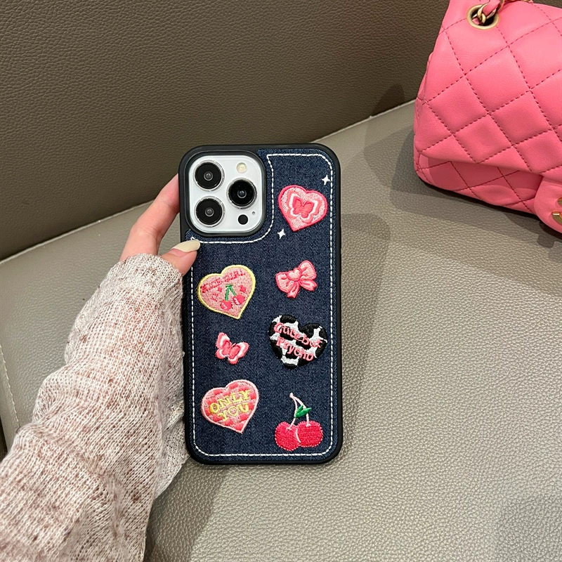 Кейс для телефона (Apple) совместим с iPhone 13–17, джинсовая вышивка с подвесной цепью