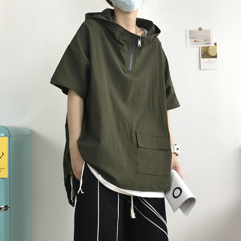 Hooded High Street T-shirt Short-sleeved Men's Summer Thin Trendy Brand Clothes Loose Hong Kong Style T-shirt ins Trendy All-match Half-sleeved T-shirt Hooded High Street T-shirt Short-sleeved Men's Summer Thin Trendy Brand Clothes Loose Hong Kong Style T-shirt ins Trendy All-match Half-sleeved T-shirt