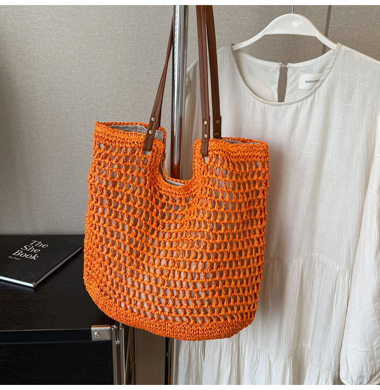 Bolsa de algodón de hombro casual de gran capacidad, nueva bolsa de malla hueca, bolsa de playa de vacaciones en la playa, bolsa de mujer