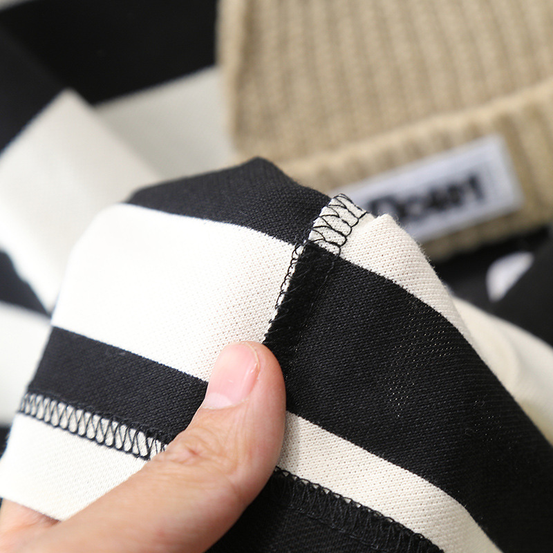 7121 Traje de verano para niños 2025 nuevo traje de dos piezas de manga corta a rayas callejeras para niños guapos