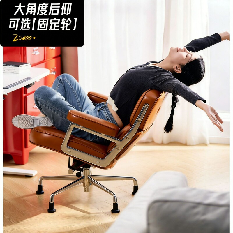 Computer Chair, Genuine Leather Robin Chair, Study Office Chair, Ergonomic Chair, Comfortable for Long Sitting in the Bedroom, Vintage Chair