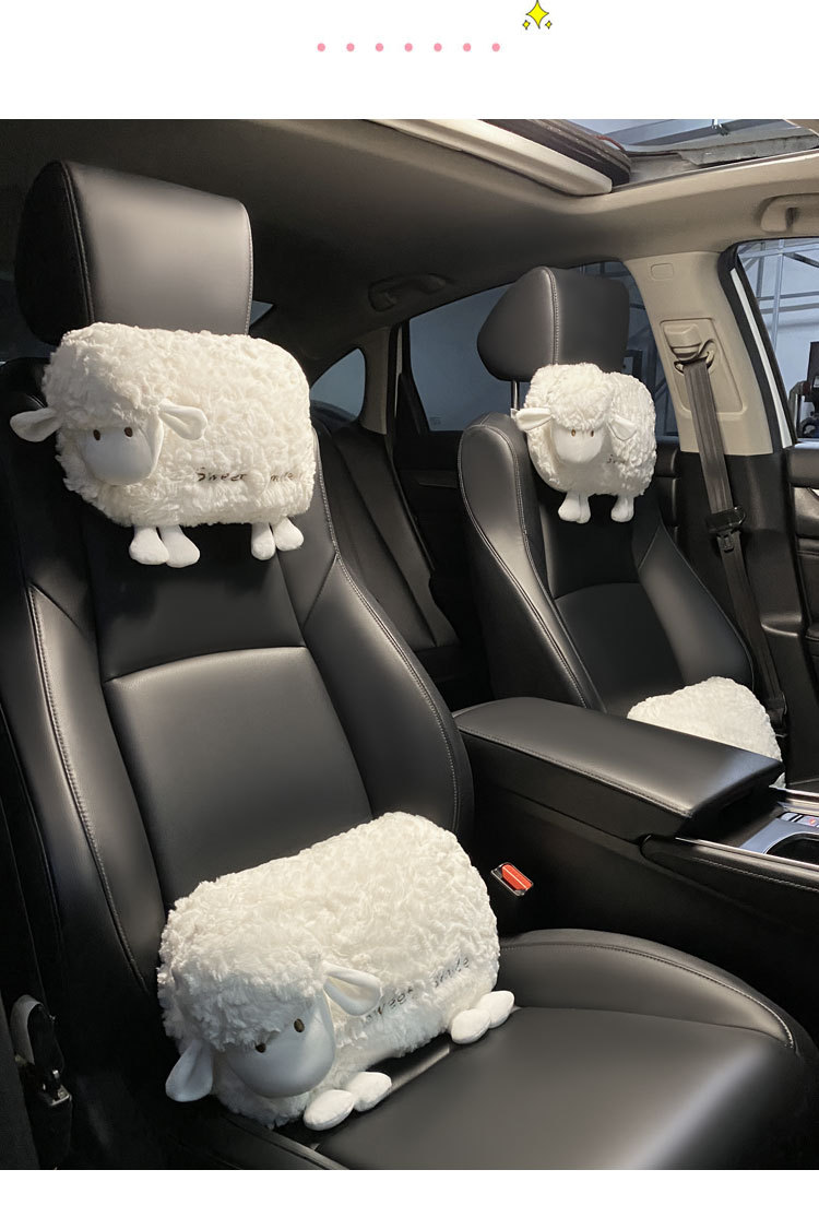 Car Headrest Neck Pillow Creative Cute Little Sheep Car Lumbar Support Cushion Car Seat Cushion Set