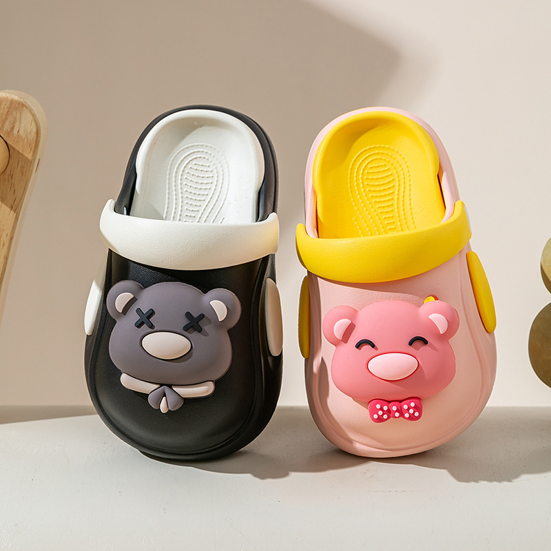 Eva Bear Children's Croc Shoes for Boys and Girls Summer Cartoon Non-Slip Thick Soft Sole Indoor and Outdoor Baby Sandals