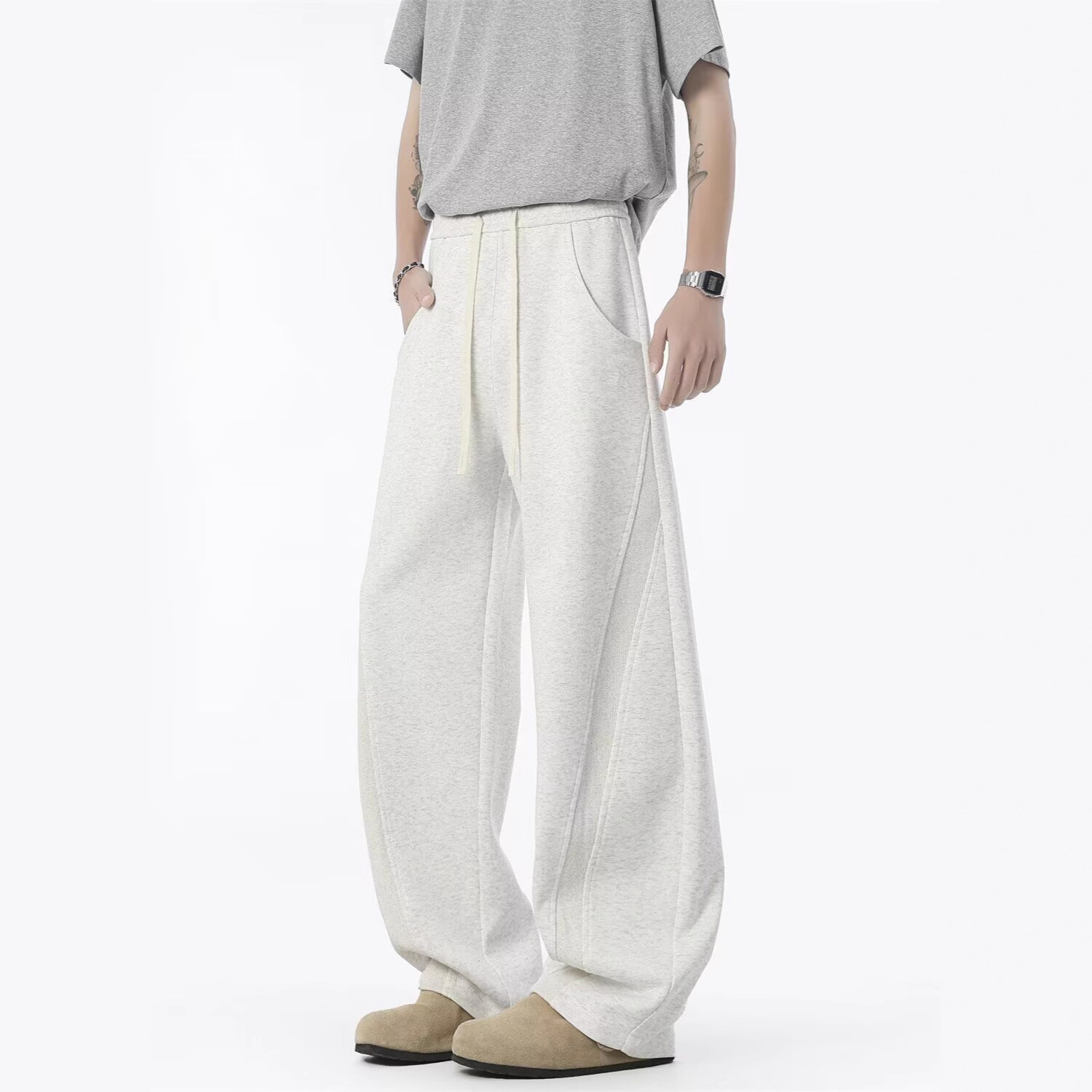 American-Style Deconstructed Scimitar Sweatpants for Men, Autumn Trendy Brand, Heavy Straight-Leg Casual Men's Pants, Loose Versatile Wide-Leg Long Pants