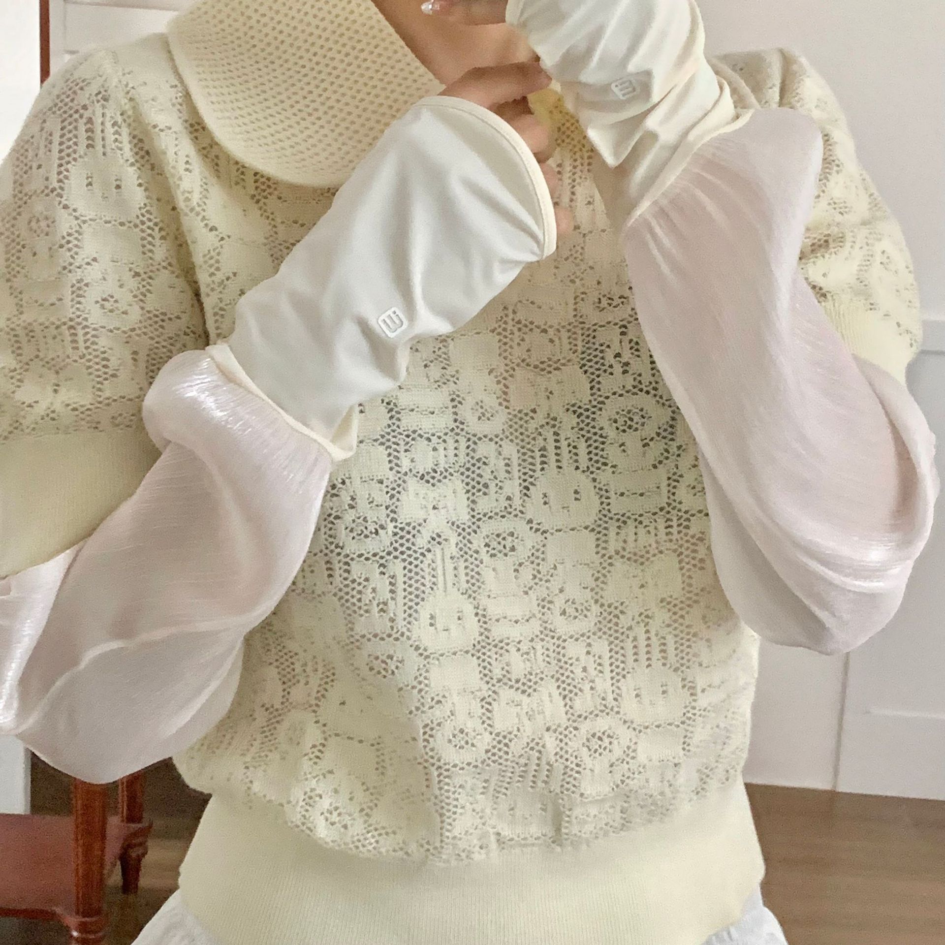 Mangas de hielo, mangas de protección solar, costuras con guantes para los dedos, paseos de verano, versión suelta y alargada, protección fina contra los rayos UV