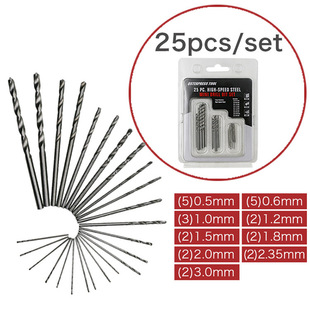 Small Drill Bit Set 0.5 1.0 2.0mm Straight Handle Twist Drill Bit High Speed Steel Small Drill Bit 25Pcs 27 Grams
