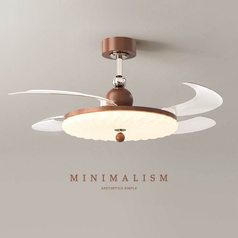 Medieval Cream Style Invisible Fan Lamp Full Spectrum Silent Variable Frequency Bedroom Ceiling Fan Lamp Restaurant Lamp Electric Fan Integrated Lamp