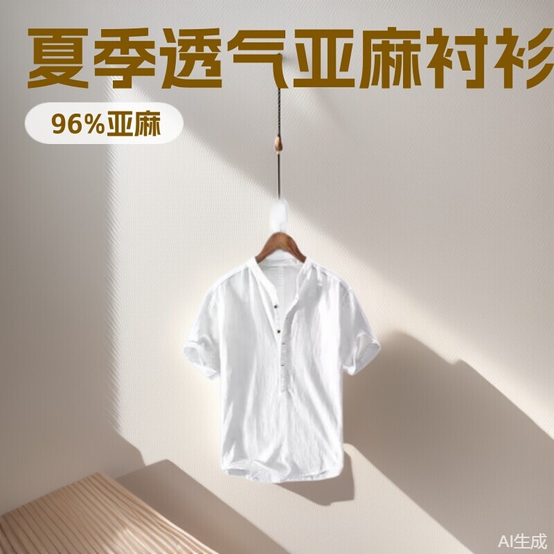Cross-Border Summer Simple Linen Casual Men's Pullover Shirt, Breathable, Fashionable, Loose Casual Shirt, One-Piece Drop Shipping