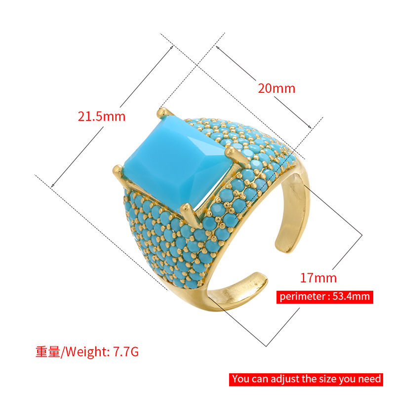 Retro Colored Diamonds Micro-inlaid Square Zircon Copper Open Ring display picture 2