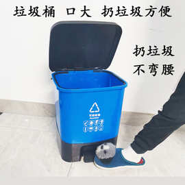 T1FI单桶塑料带盖提手内桶脚踏厨房厨余可回收黄色餐饮学校分类垃
