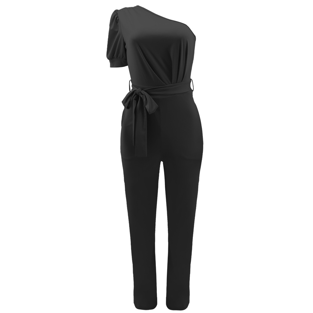 One Shoulder High Waist Backless Slim Tapered Trousers Women Jumpsuit 7 One Shoulder High Waist Backless Slim Tapered Trousers Women Jumpsuit
