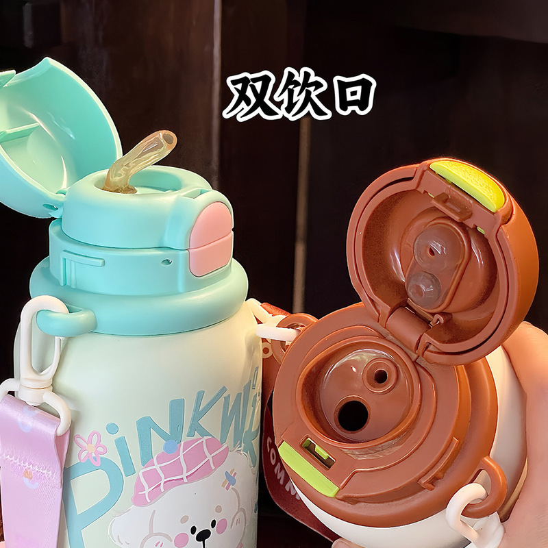 新款可爱儿童水杯三饮大容量便携水壶幼儿园学生高颜值不锈钢杯子|undefined