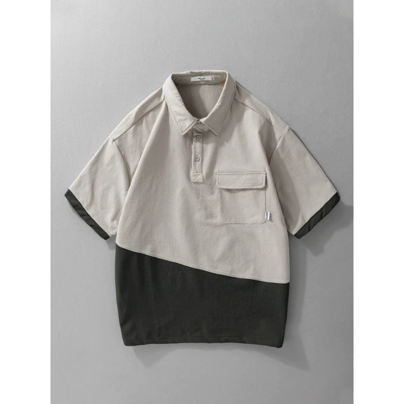 Мужская американская повседневная футболка контрастного цвета с коротким рукавом, новая летняя трендовая футболка с лацканами H605