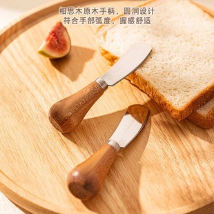 Stainless steel vertical butter cutter mini bear lovesick wooden handle advanced beef jam fork spoon cheese wholesale