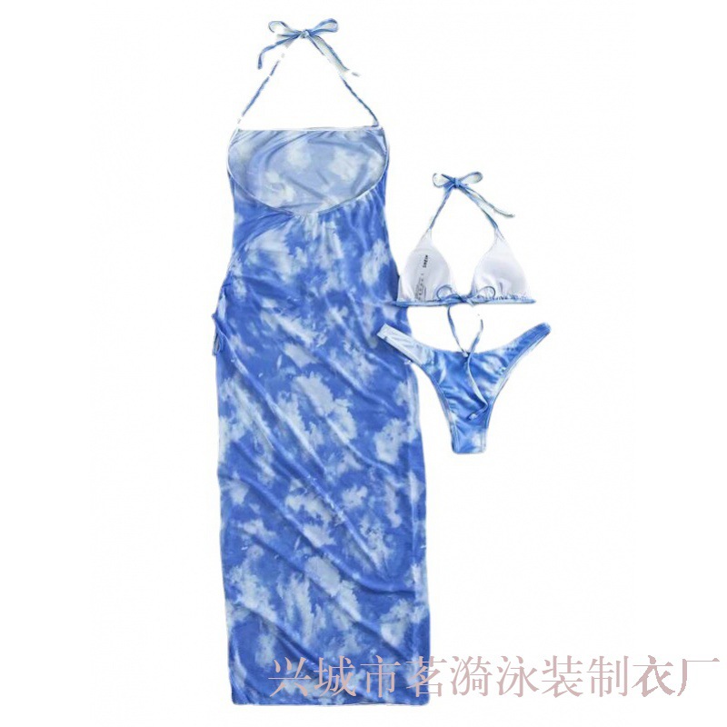 Mingyi nuevo bikini europeo y americano de tres piezas sexy multicolor impreso cuello bikini Falda larga dividida traje de baño de las mujeres