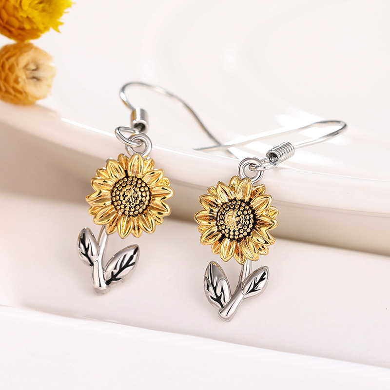 Copper Ear Needle Material 1 Pair Pastoral Flower Copper Drop Earrings