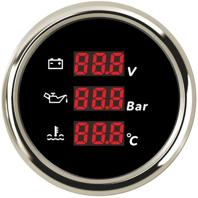 52mm Digital Display Three-In-One Multifunctional Instrument automobile instrument - silver-edge-black-bottom-voltage-oil-pressure-water-temperature