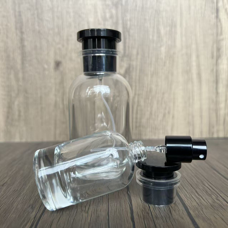 Spot B100-30ml 50ml 100ml botella redonda simple cubierta negra de vidrio frasco de spray portátil de perfume