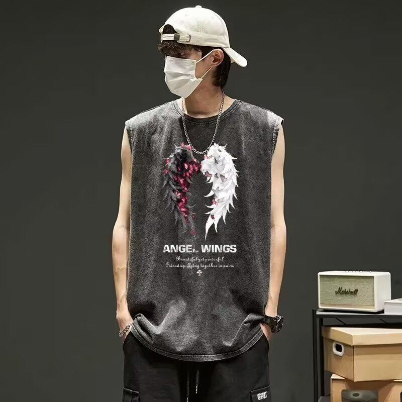 Cross-border Fashion Summer American Style Retro Creative Printed Men's Sleeveless Top Milk Silk Washed Old Casual Vest Cross-border Fashion Summer American Style Retro Creative Printed Men's Sleeveless Top Milk Silk Washed Old Casual Vest