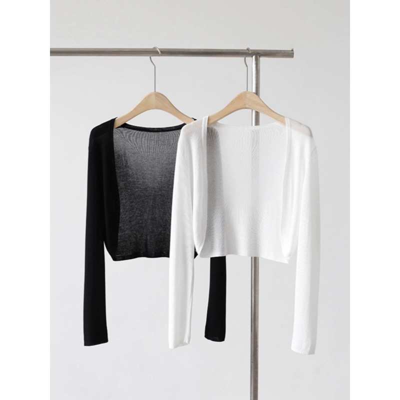 Tencel Knitted Cardigan Jacket Women's Summer Shawl Autumn Outer Wear Thin Waistle Air-conditioning Shirt Blouse Short Top