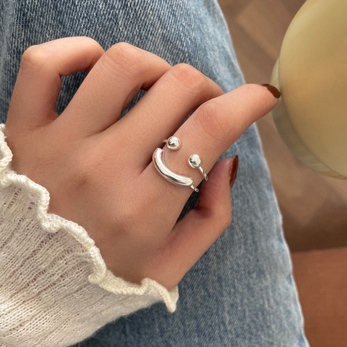 Flower plain silver zircon open ring women's niche design high-end index finger ring simple cold style ring wholesale