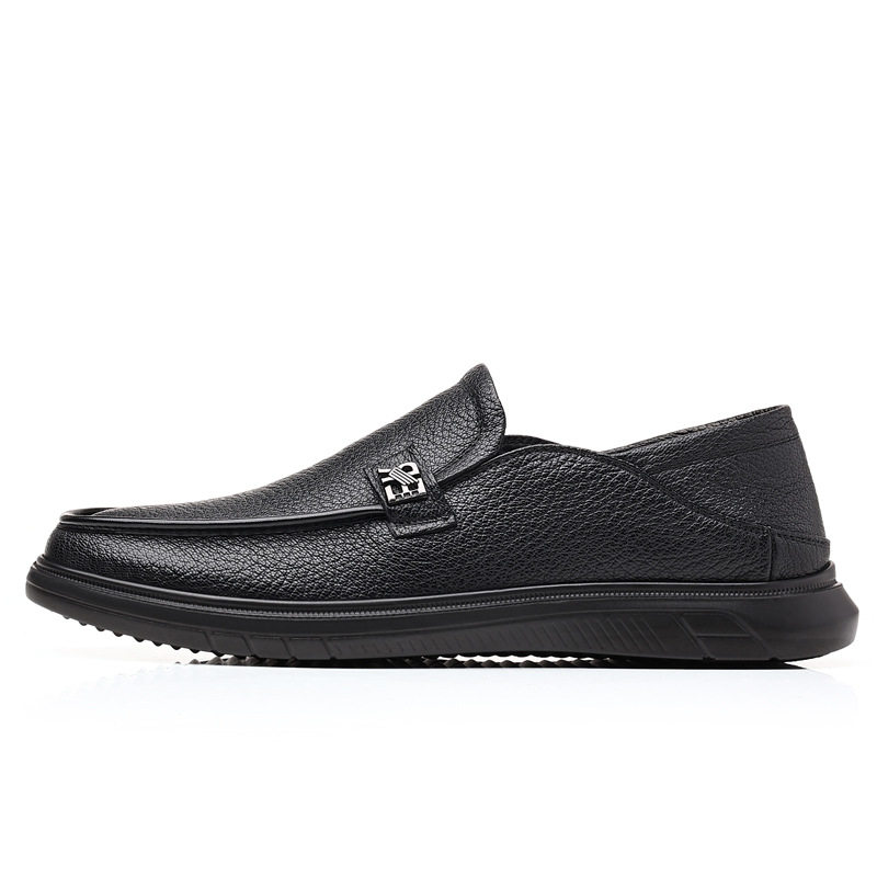 Giày lười nam da cừu mềm kiểu mới, giày slip-on đế bệt mũi tròn thoáng khí — Màu đen