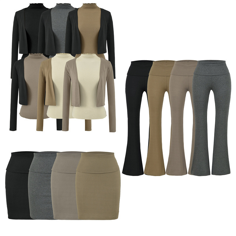 Pure desire style hot girl three-piece set: half-high collar sleeveless vest, short cardigan, bodycon skirt, and casual pants for women