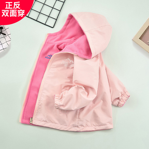 Women's Spring Fleece Jacket 2025 New Middle and Large Children's Top Spring and Autumn Winter Windbreaker Two-Side Wear Children's Waterproof Jacket Trendy