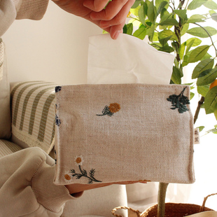 Light Luxury Embroidered Paper Bag Fabric Pastoral Office Household Tissue Bag Living Room Tissue Box Simple Car Tissue Cover