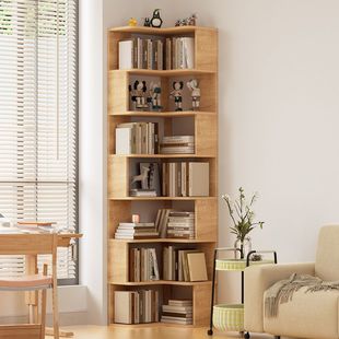 Solid Wood Corner Children's Bookshelf Corner Storage Rack Floor-Standing Household Corner Cabinet Storage Locker Simple Student Bookcase