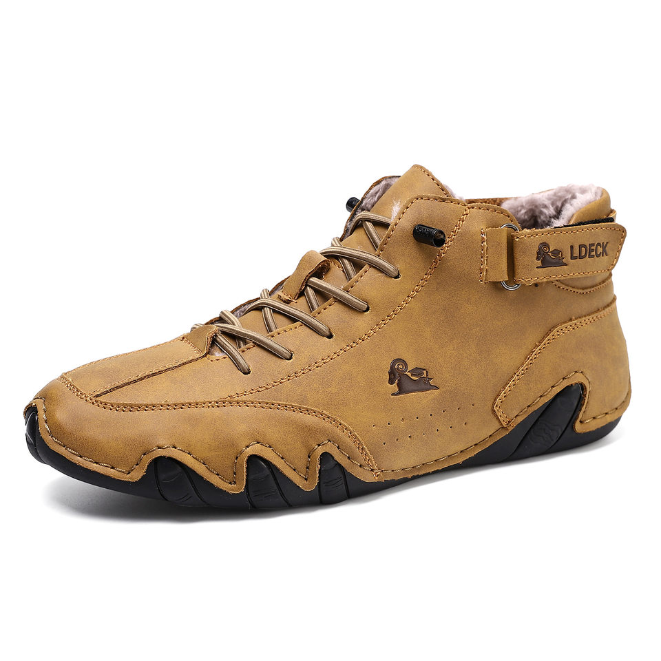 Bốt Martin nam cổ cao lót nhung giữ ấm, giày bông da lộn đế cao su chống trượt — C8008M kaki lót nhung, C8008M màu xám lót nhung, C8008M màu đen lót nhung, F8008M màu hồng lót nhung