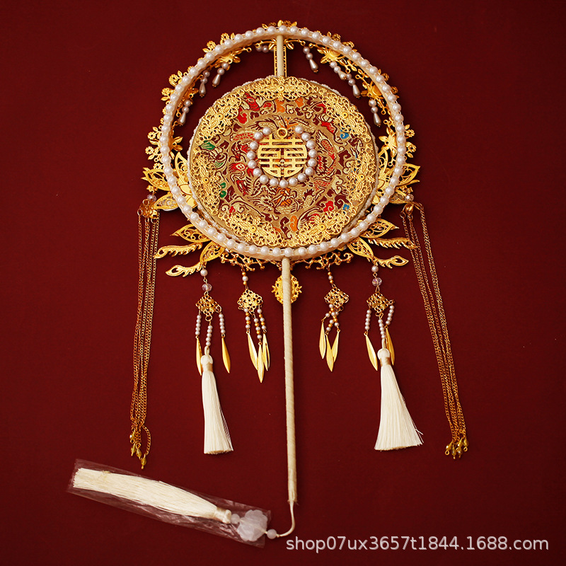A DIY material kit for making a traditional Chinese folding fan, suitable for a bride's hair ornament at a wedding, featuring intricate handcraftwork and embodying the elegance of Chinese folk culture.
