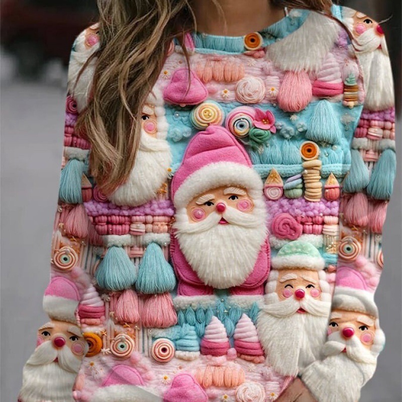 Christmas 3D digital printing sweater New loose Christmas tree pullover 2023 men's and women's round neck sweater