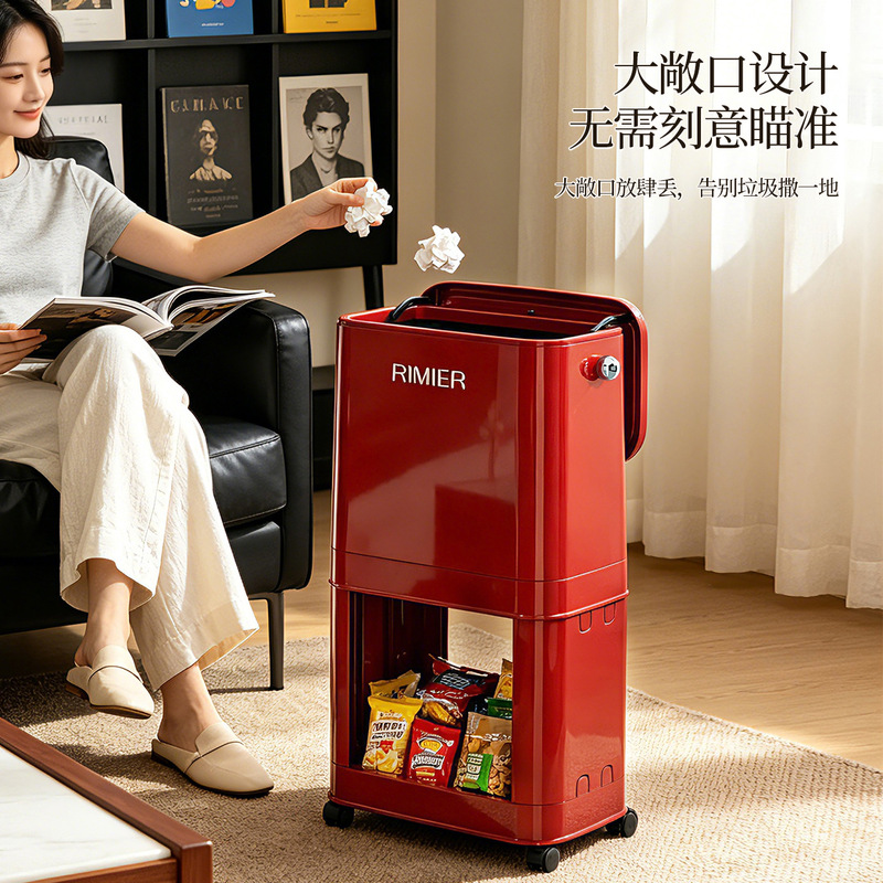 2026 New Model Household Trash Bin for Kitchen, Movable, No-Bending, High-Leg, Large Capacity, Multi-Layer, Storage Rack